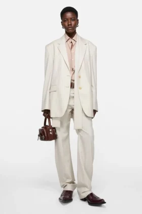 Blazer à fines rayures avec écharpe