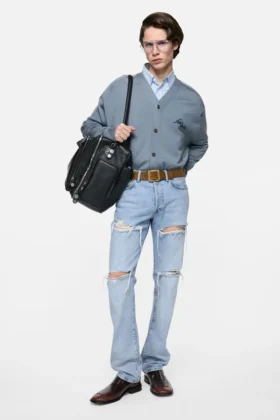 Cardigan en soie à col en V