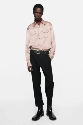 Chemise boutonnée en satin texturé