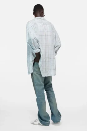 Chemise à carreaux en lin boutonnée