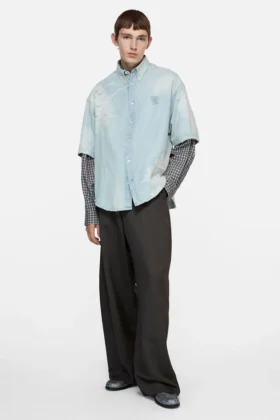 Chemise en denim rapiécée