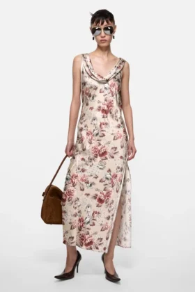Robe drapée à imprimé floral