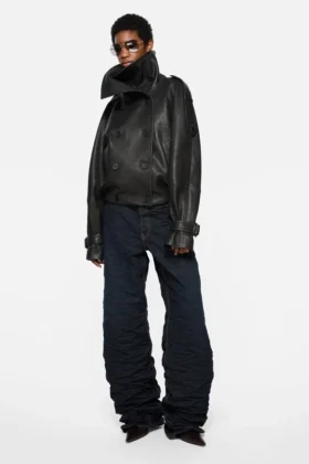 Trench-coat court en cuir