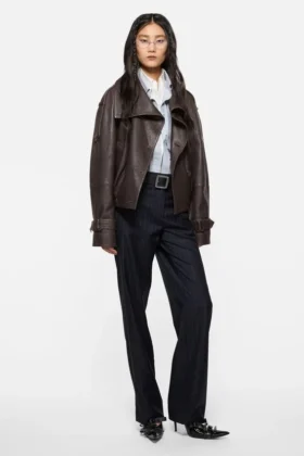 Trench-coat court en cuir