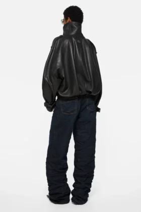 Trench-coat court en cuir